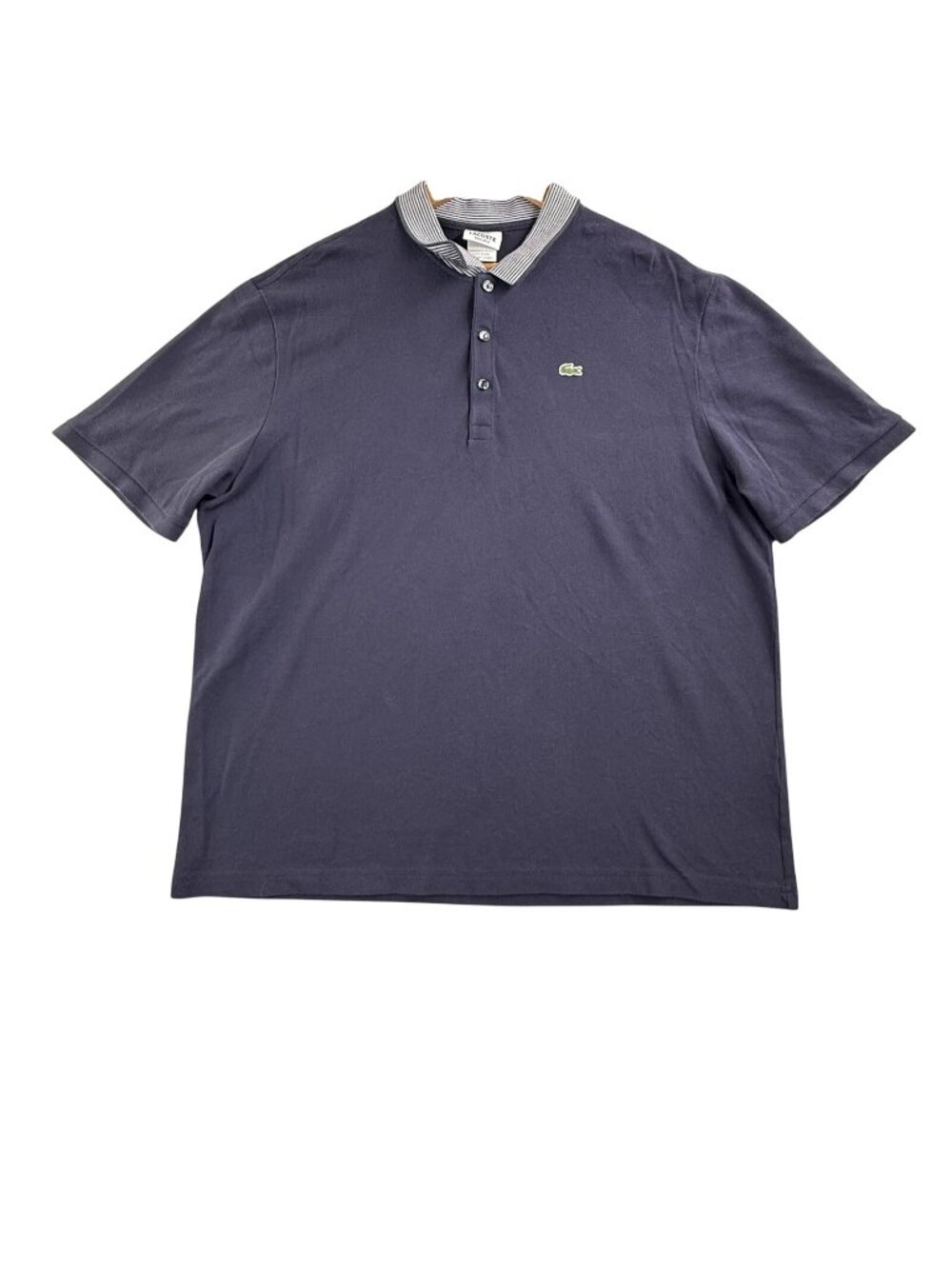 Lacoste Polo Shirt Mens XL Blue Striped Collar Cotton Knit Crocodile Logo Preppy